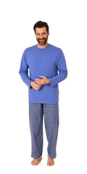 Trend by Normann Pyjama Herren Schlafanzug lang mit Flanell Hose Blau/Hellblau/Dunkelblau