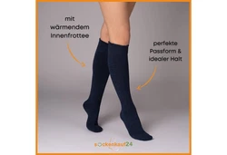 sockenkauf24 Kniestrümpfe 4 Paar Herren Thermostrümpfe mit Innenfrottee Winterstrümpfe (22350) Navy (22350)