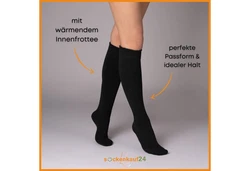 sockenkauf24 Kniestrümpfe 4 Paar Herren Thermostrümpfe mit Innenfrottee Winterstrümpfe (22350) Schwarz (22350)