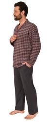 Normann Pyjama Herren Schlafanzug zum Durchknöpfen Dunkelrot/Rot/Bordeaux/Braun