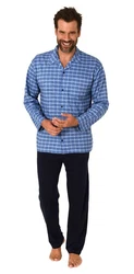 Normann Pyjama Herren Schlafanzug zum Durchknöpfen Dunkelblau/Hellblau/Blau/Lila
