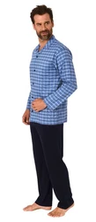 Normann Pyjama Herren Schlafanzug zum Durchknöpfen Dunkelblau/Hellblau/Blau/Lila
