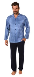 Normann Pyjama Herren Schlafanzug zum Durchknöpfen Dunkelblau/Hellblau/Blau/Lila