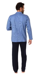Normann Pyjama Herren Schlafanzug zum Durchknöpfen Dunkelblau/Hellblau/Blau/Lila