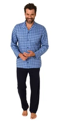 Normann Pyjama Herren Schlafanzug zum Durchknöpfen Dunkelblau/Hellblau/Blau/Lila