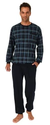 Normann Pyjama Herren Schlafanzug mit Bündchen Karo Optik Blau/Rot/Dunkelblau/Hellblau