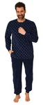 Normann Pyjama Herren Frottee Schlafanzug lang mit Bünchen Hellblau/Dunkelblau