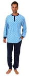 Normann Pyjama Herren Frottee Schlafanzug lang mit Bünchen Blau/Hellblau