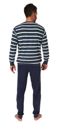 Normann Pyjama Herren langarm Frottee Schlafanzug Dunkelblau/Blau/Hellblau
