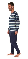 Normann Pyjama Herren langarm Frottee Schlafanzug Dunkelblau/Blau/Hellblau