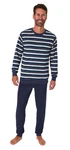 Normann Pyjama Herren langarm Frottee Schlafanzug Dunkelblau/Blau/Hellblau