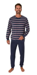 Normann Pyjama Herren langarm Frottee Schlafanzug Dunkelblau/Hellblau/Rot/Mischfarben