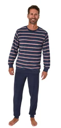 Normann Pyjama Herren langarm Frottee Schlafanzug Dunkelblau/Hellblau/Rot/Mischfarben