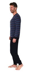 Normann Pyjama Herren langarm Frottee Schlafanzug Dunkelblau/Rot/Lila/Blau