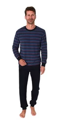 Normann Pyjama Herren langarm Frottee Schlafanzug Dunkelblau/Rot/Lila/Blau