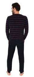 Normann Pyjama Herren langarm Frottee Schlafanzug Dunkelrot/Rot/Dunkelblau/Bordeaux/Grau/Schwarz/Rosa