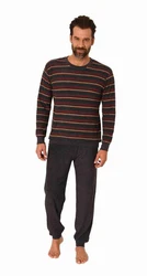 Normann Pyjama Herren langarm Frottee Schlafanzug Rot/Dunkelrot/Bordeaux/Braun