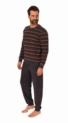 Normann Pyjama Herren langarm Frottee Schlafanzug Rot/Dunkelrot/Bordeaux/Braun