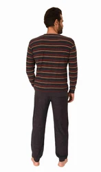Normann Pyjama Herren langarm Frottee Schlafanzug Rot/Dunkelrot/Bordeaux/Braun