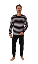 Normann Pyjama Herren langarm Frottee Schlafanzug Dunkelblau/Rot