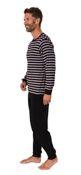 Normann Pyjama Herren langarm Frottee Schlafanzug Dunkelblau/Rot