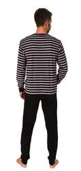 Normann Pyjama Herren langarm Frottee Schlafanzug Dunkelblau/Rot