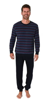 Normann Pyjama Herren langarm Frottee Schlafanzug Dunkelblau/Rot/Lila/Bordeaux