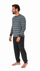 Normann Pyjama Herren langarm Frottee Schlafanzug Grau/Dunkelblau/Blau/Schwarz