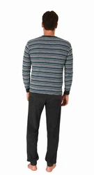 Normann Pyjama Herren langarm Frottee Schlafanzug Grau/Dunkelblau/Blau/Schwarz