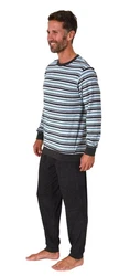 Normann Pyjama Herren langarm Frottee Schlafanzug Hellblau/Blau/Grau