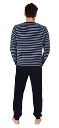 Normann Pyjama Herren langarm Frottee Schlafanzug Dunkelblau/Hellblau