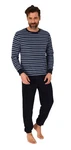 Normann Pyjama Herren langarm Frottee Schlafanzug Dunkelblau/Hellblau