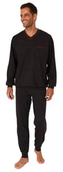 Normann Pyjama Herren Pyjama mit Minimalprint Schwarz/Dunkelblau/Dunkelbraun
