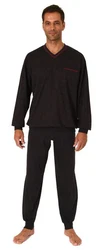 Normann Pyjama Herren Pyjama mit Minimalprint Schwarz/Dunkelblau/Dunkelbraun