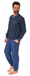Normann Pyjama Herren Pyjama mit Minimalprint Blau/Dunkelblau