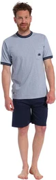 Schlafanzug Herren Shorty Pyjama blau (2 tlg) Klassisch