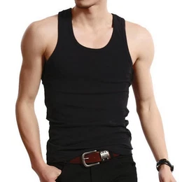 Unterhemd 4x Herren Feinripp Unterhemd Tank Top Gr. L aus Baumwolle in schwarz aus reiner Baumwolle