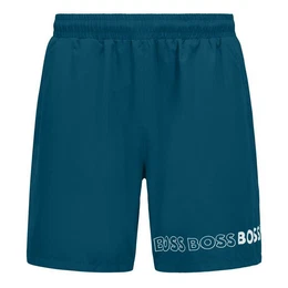 Badeshorts Dolphin mit umlaufendem Markenschriftzug auf dem linken Bein