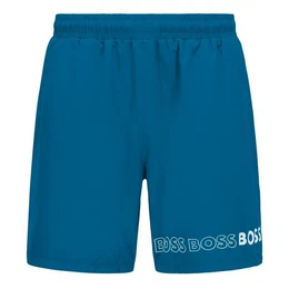 Badeshorts Dolphin mit umlaufendem Markenschriftzug auf dem linken Bein