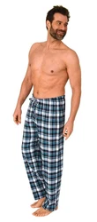 Normann Pyjama Herren Flanell Schlafanzug Hose Hellblau/Blau