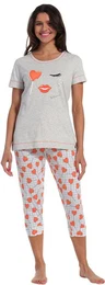 Schlafanzug Damen Schlafanzug mit Caprihose (2 tlg) mit Herzen