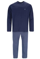 Hajo Schlafanzug Pyjama (2 tlg) Premium Cotton Dunkelblau/Blau