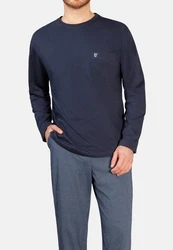 Hajo Schlafanzug Pyjama (2 tlg) Premium Cotton Dunkelblau/Blau