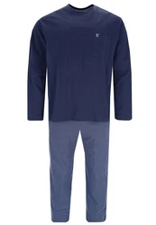 Hajo Schlafanzug Pyjama (2 tlg) Premium Cotton Dunkelblau/Blau