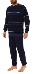 Normann Pyjama Herren Frottee Schlafanzug Dunkelblau/Blau