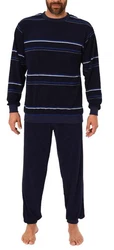 Normann Pyjama Herren Frottee Schlafanzug Dunkelblau/Blau