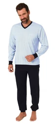 Normann Pyjama Herren langarm Schlafanzug Hellblau/Blau