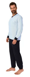 Normann Pyjama Herren langarm Schlafanzug Hellblau/Blau