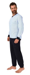Normann Pyjama Herren langarm Schlafanzug Hellblau/Blau