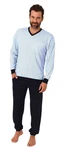 Normann Pyjama Herren langarm Schlafanzug Hellblau/Blau